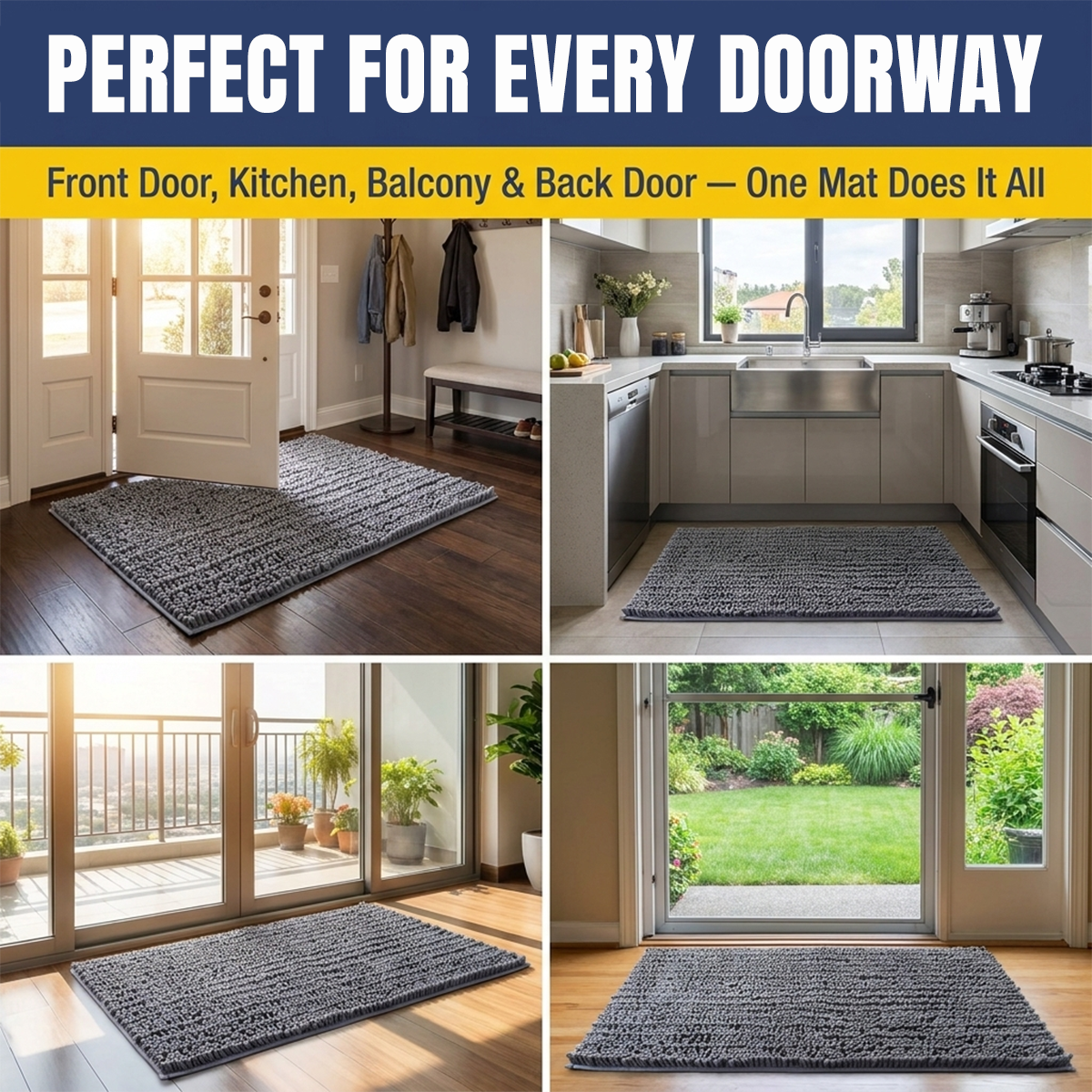 Muddymats® MudMax Dog Door Mat for Muddy Paws – Ultra Water Absorbing Mat Chenille Muddy Carpet® Soaks 5X Water, Microfiber Quick Dry, Slip Resistant Machine Washable Indoor Mat