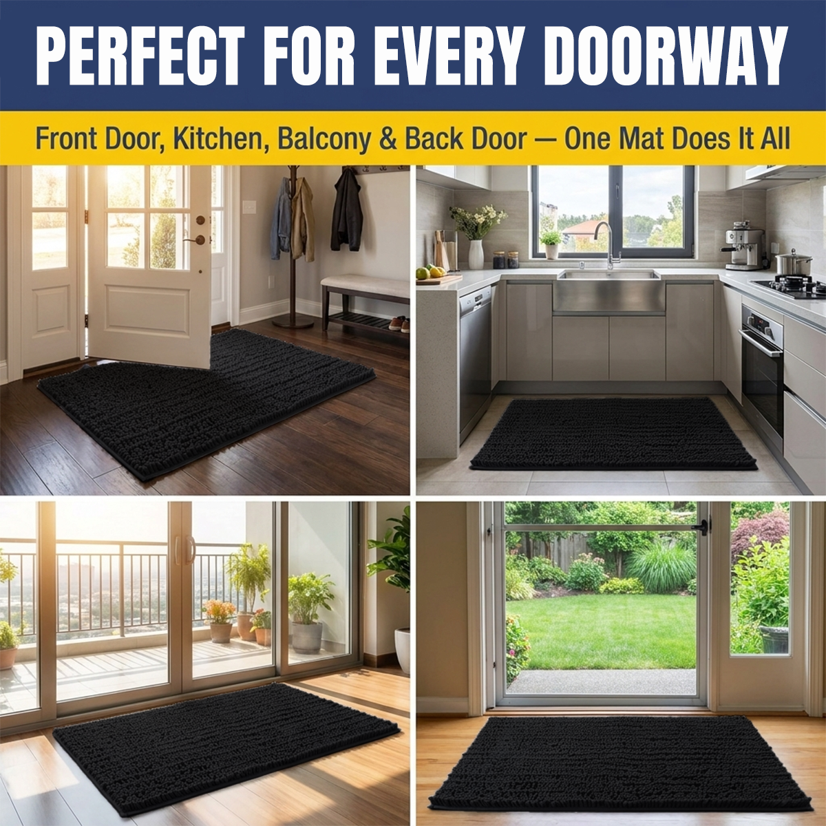 Muddymats® MudMax Dog Door Mat for Muddy Paws – Ultra Water Absorbing Mat Chenille Muddy Carpet® Soaks 5X Water, Microfiber Quick Dry, Slip Resistant Machine Washable Indoor Mat