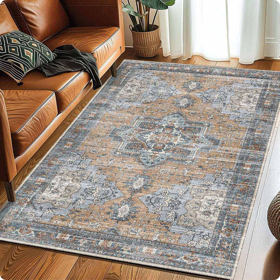 Muddy Carpet Coral Washable Area Rugs for Living Room, Bedroom & Dining Room – Modern Soft Low Pile Non Slip Carpet – Pet Friendly Waterproof Foldable Rugs for Home