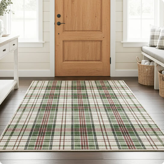 Muddy Carpet Plaid Washable Area Rugs for Living Room, Bedroom & Dining Room – Modern Soft Low Pile Non Slip Carpet – Pet Friendly Waterproof Foldable Rugs for Home